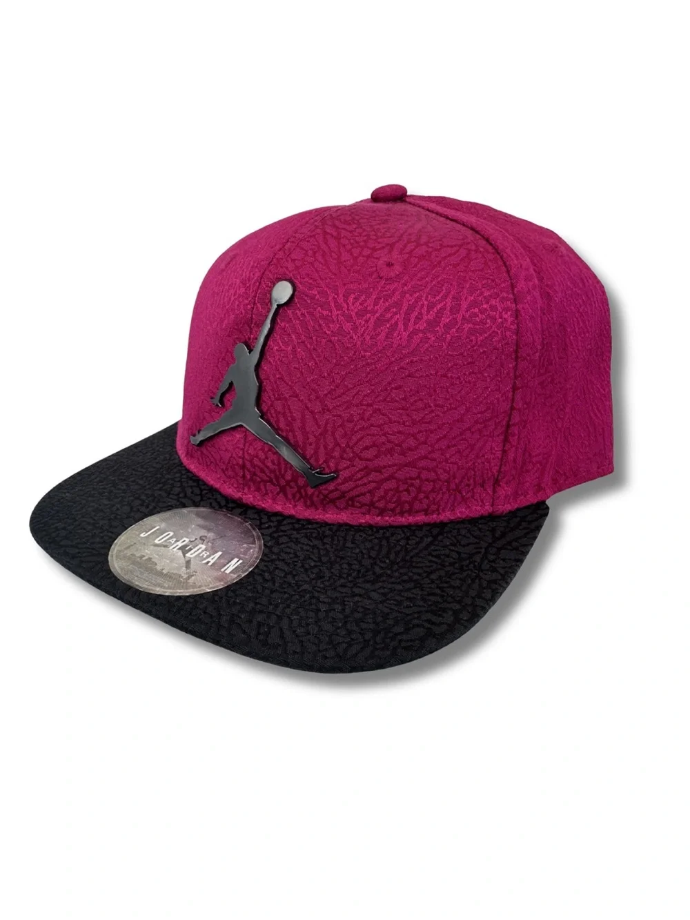 Jordan Snapback Hat in Magenta and Black with Elephant Print